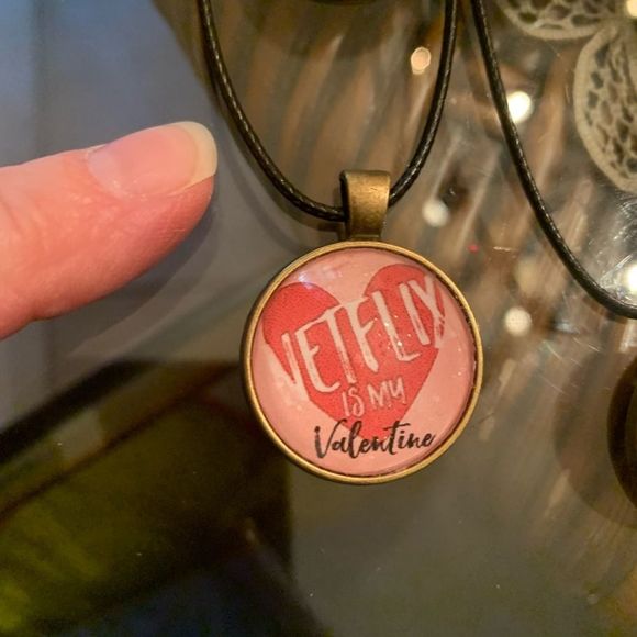 NETFLIX is my Valentine-bronze pendant on vegan leather cord NEW - Picture 1 of 2